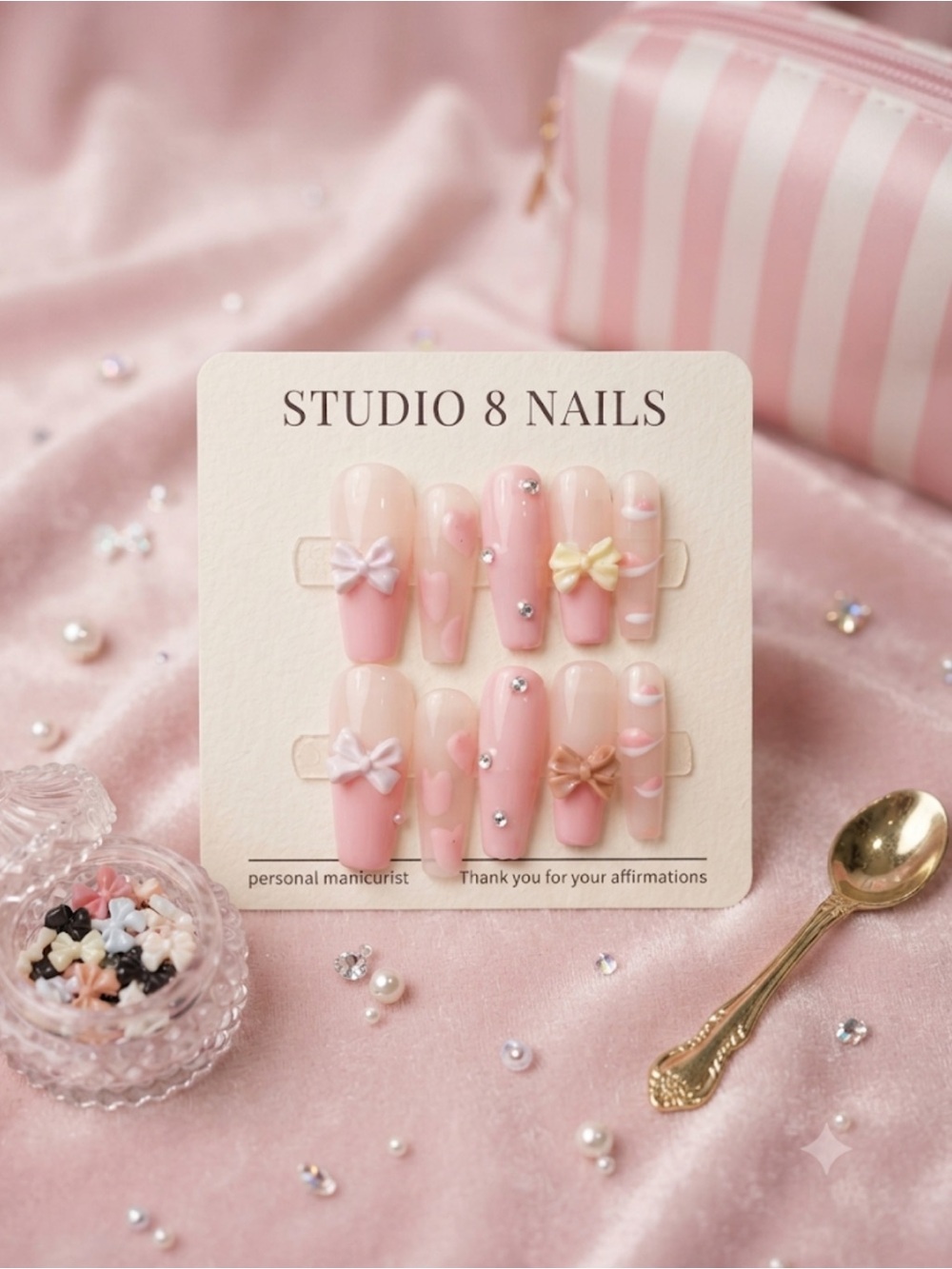 Pink Bow Press-On Nail Set
